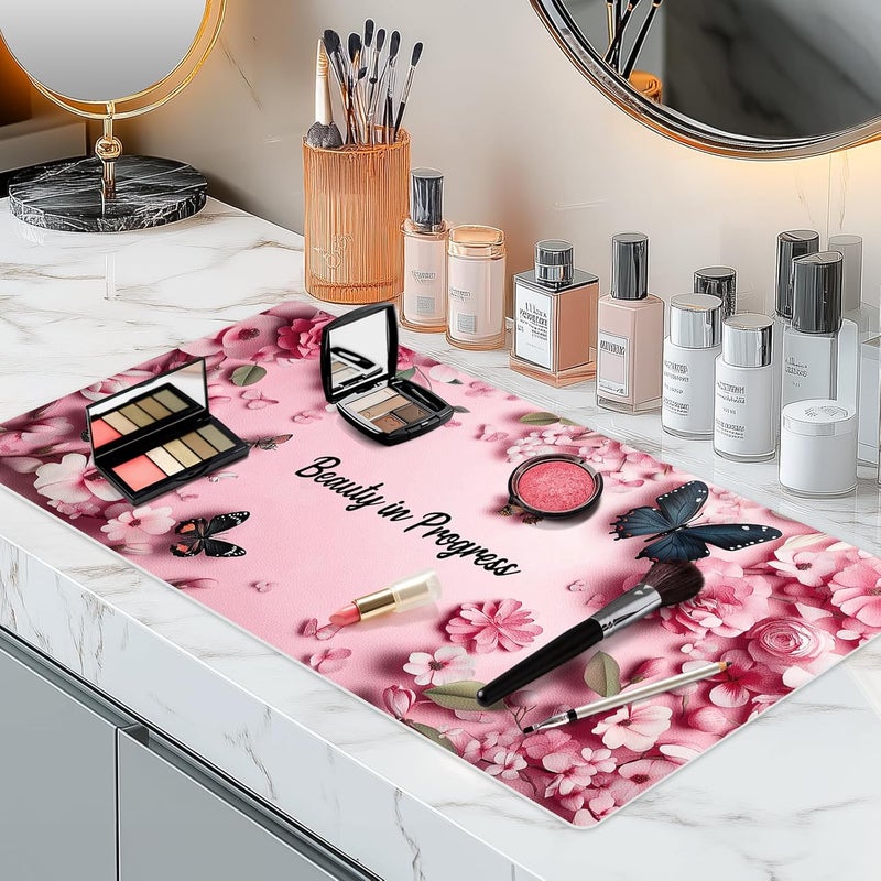 Aphlos Dual-Sided Waterproof Synthetic Leather Makeup Mat for Desk, Makeup Station, Crafts, Multi-Use Scratch & Stain Resistant Surface Protector Pad for Vanity, Desktop, Craft Table (Butterfly) - Image 1